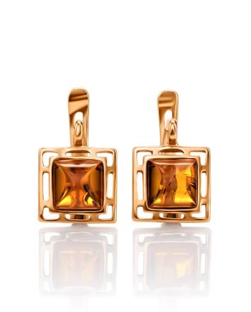 Geometric Gold Plated Amber Earrings The Ithaca, image 