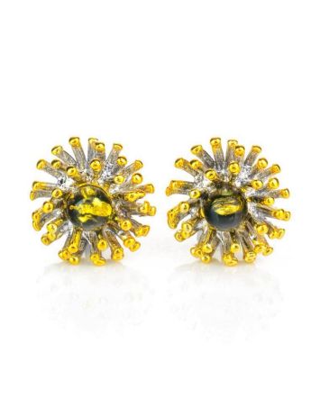Gold Plated Studs With Green Amber The Barbados, image 