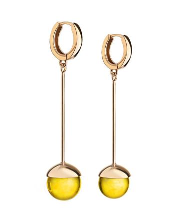 Gold-Plated Dangle Earrings With Lemon Amber The Paris, image 