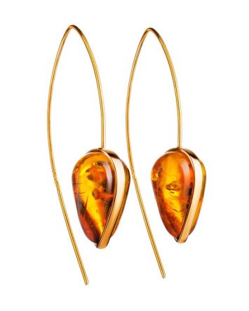 Gold Plated Hook Earrings With Cognac Amber The Pulse, image 