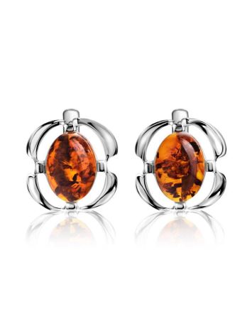 Cognac Amber Earrings In  Sterling Silver The Violet, image 