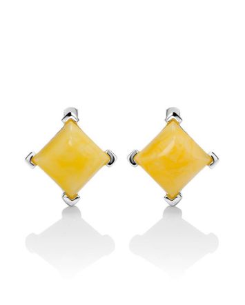 Geometric Silver Earrings With Honey Amber The Athena, image 