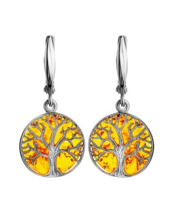 Symbolic Earrings Made With Amber And Sterling Silver  The Tree Of Life, image 