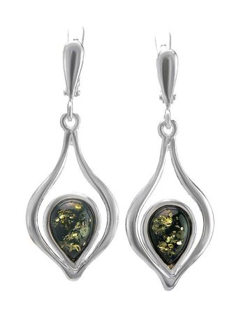 Sterling Silver Dangles With Green Amber The Fiori, image 