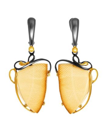 Amazing Gold-Plated Earrings With Genuine Mammoth Tusk The Era, image 