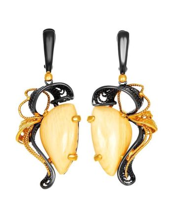 Glossy Gold-Plated Silver Earrings With Natural Mammoth Tusk The Era, image 
