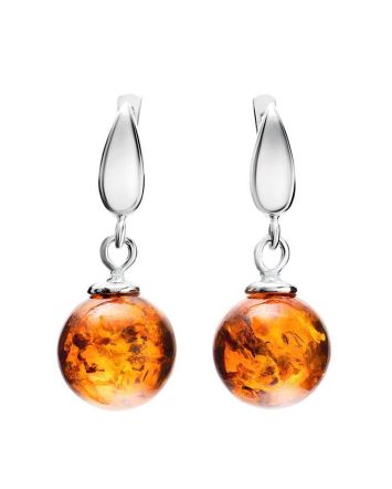 Cognac Amber Earrings In Sterling Silver The Saturn, image 