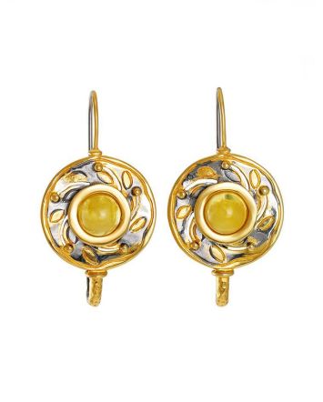 Bold Gold-Plated Earrings With Honey Amber The Aida, image 
