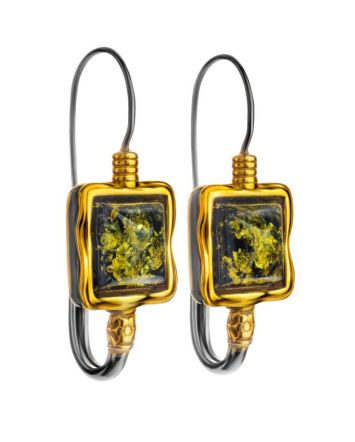 Gold-Plated French Back Earrings With Green Amber The Aida, image 