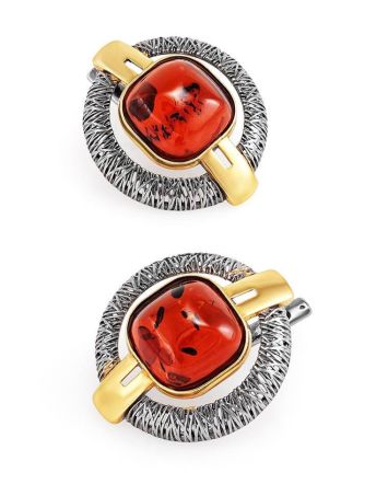 Vintage Style Round Gold-Plated Earrings With Cherry Amber The Tercio, image 