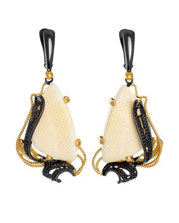 Stunning  Gold-Plated Dangle Earrings With Mammoth Ivory The Era, image 