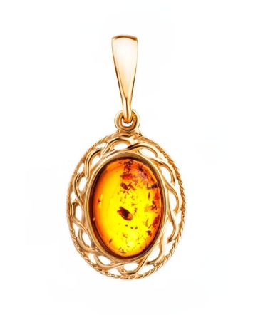 Oval Gold Plated Amber Pendant The Ellas, image 