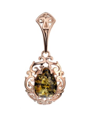 Filigree Gold-Plated Pendant With Green Amber The Luxor, image 