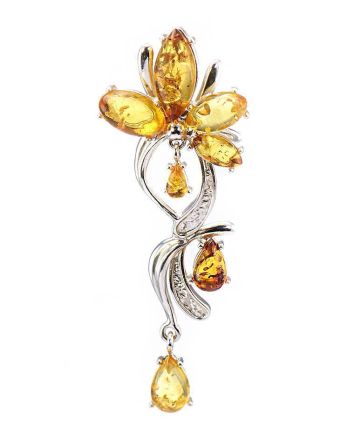 Lovely Floral Amber Pendant In Silver The Verbena, image 