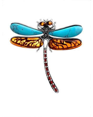 Amber And Turquoise Dragonfly Pendant, image 