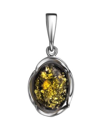 Classy Green Amber Pendant In Sterling Silver The Lyon, image 