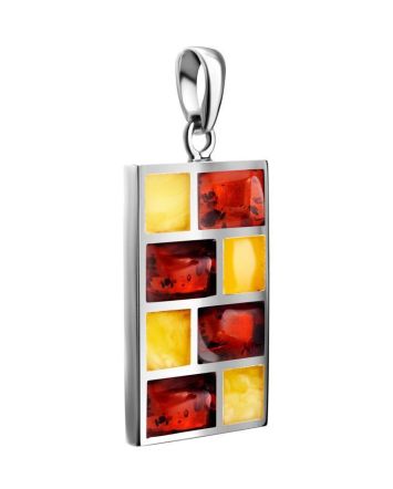 Geometric Two-Toned Amber Pendant In Silver The London, image 