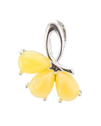 Charming Floral Silver Pendant With Honey Amber The Dandelion, image 