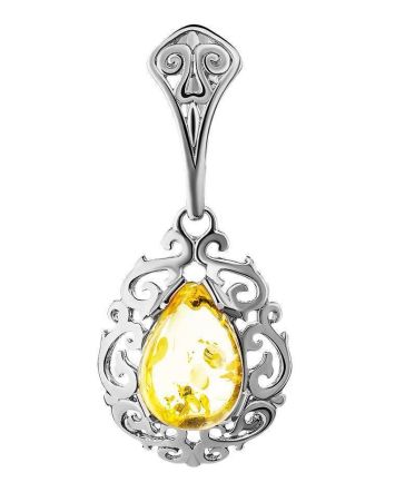 Filigree Silver Pendant With Lemon Amber The Luxor, image 