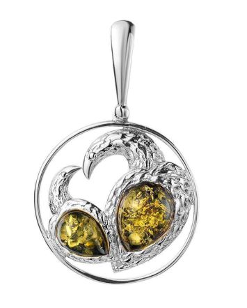 Bold Round Amber Pendant In Silver The Eagles, image 