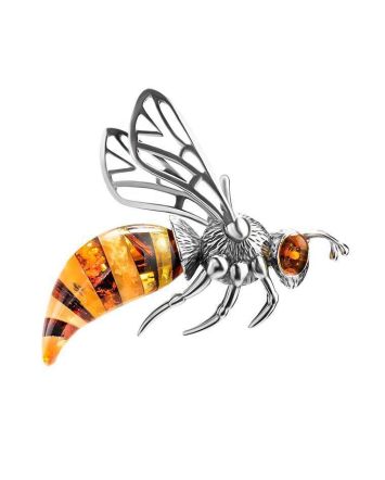 Bright Amber Pendant In Silver The Bee, image 