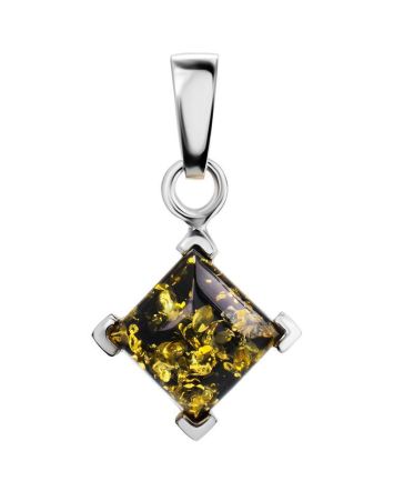 Bright Square Amber Pendant In Silver The Artemis, image 