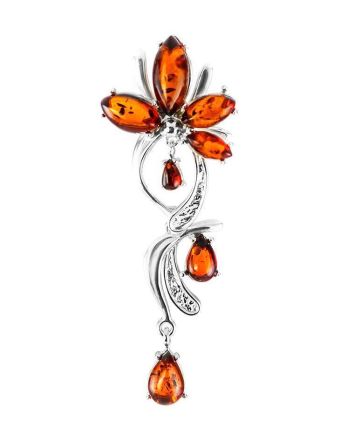 Silver Floral Pendant With Amber Stones The Verbena, image 