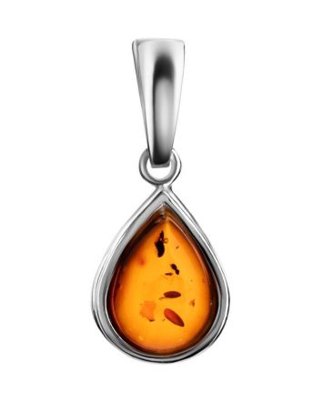 Cute Teardrop Silver Pendant With Amber The Fiori, image 