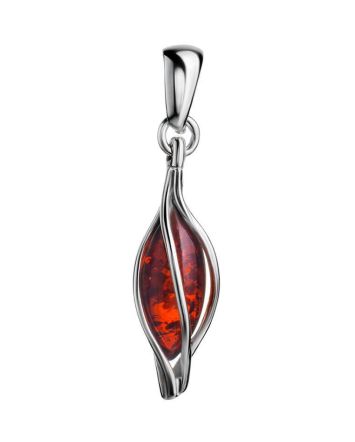 Silver Twisted Pendant With Cherry Amber Centerpiece The Algeria, image 