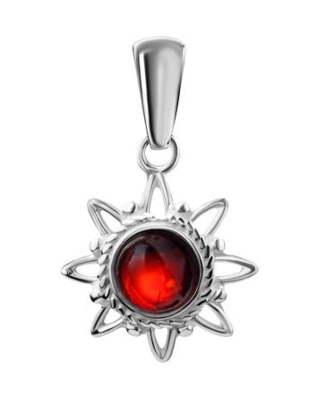 Silver Pendant With Cherry Amber The Helios, image 