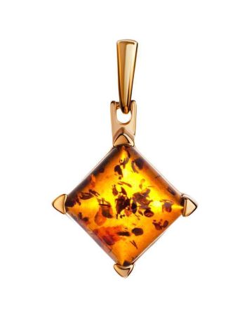 Square Gold-Plated Pendant With Cognac Amber The Athena, image 