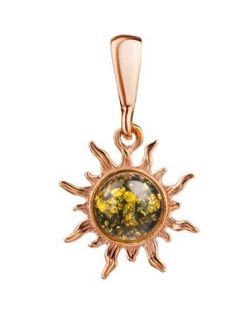 Bright Sun Shaped Gold-Plated Pendant With Amber Centre Stone The Helios, image 