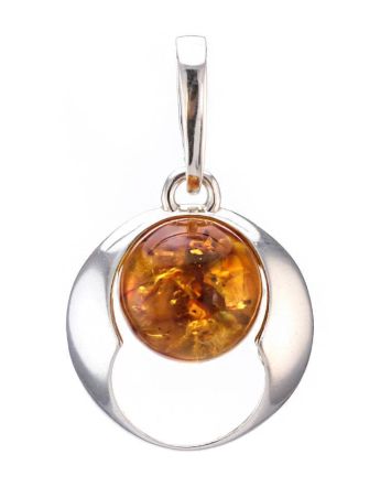 Geometric Silver Pendant With Cognac Amber The Orion, image 