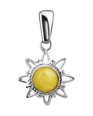Silver Sun Shaped Pendant With Honey Amber The Helios, image 