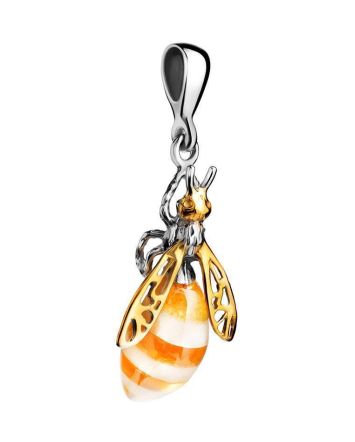 Cute Amber Pendant In Gold-Plated Silver The Bee, image 