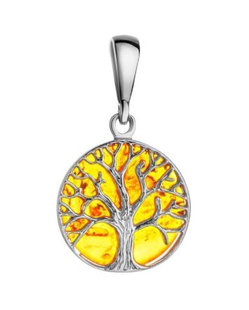 Silver Pendant With Amber The Tree Of Life, image 