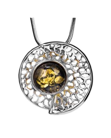 Bright Green Amber Pendant In Silver The Venus, image 