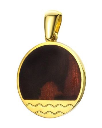 Flat Round Amber Pendant In Gold-Plated Silver The Monaco, image 