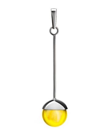 Silver Dangle Pendant With Ball Shaped Amber Stone The Paris, image 