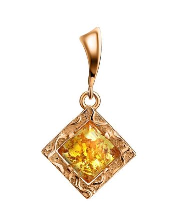 Geometric Gold-Plated Pendant With Amber Center Stone The Hermitage, image 