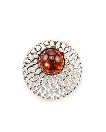 Bold Round Silver Pendant With Amber The Venus, image 