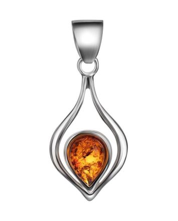 Sterling Silver Pendant With Cognac Amber The Fiori, image 