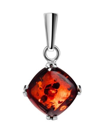Simple Design Silver Pendant With Amber Center Stone The Byzantium, image 