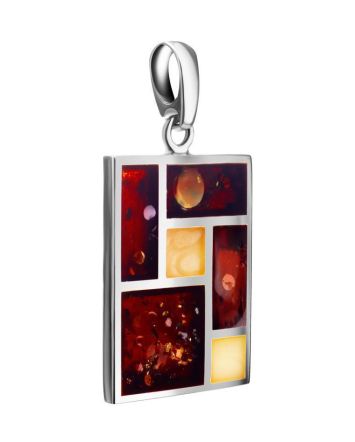 Stylish Multicolor Amber Pendant In Silver The London, image 