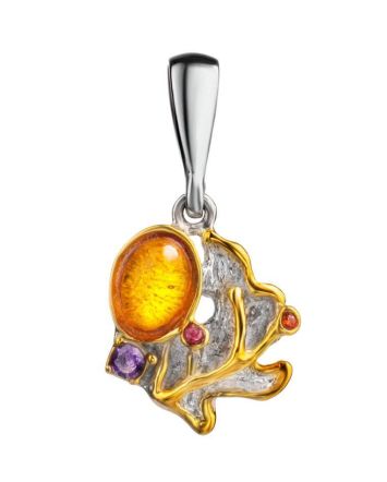Bright Gold-Plated Pendant With Amber And Crystals The Beatrice, image 