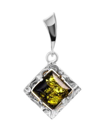 Stylish Glossy Silver Pendant With Green Amber The Hermitage, image 