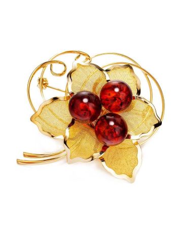 Cherry Amber Gold Plated Brooch The Beoluna, image 