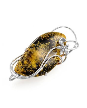 Sterling Silver Handcrafted Brooch With Green Amber The Rialto, image 