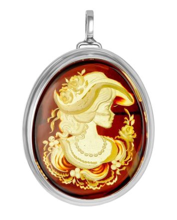 Oval Amber Brooch With Intaglio The Nymph, image 