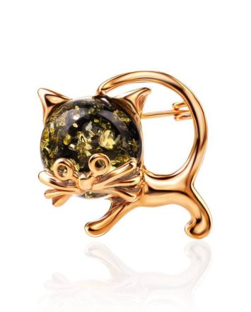 Amber Kitty Brooch In Gold Plated Silver The Fairytale, image 